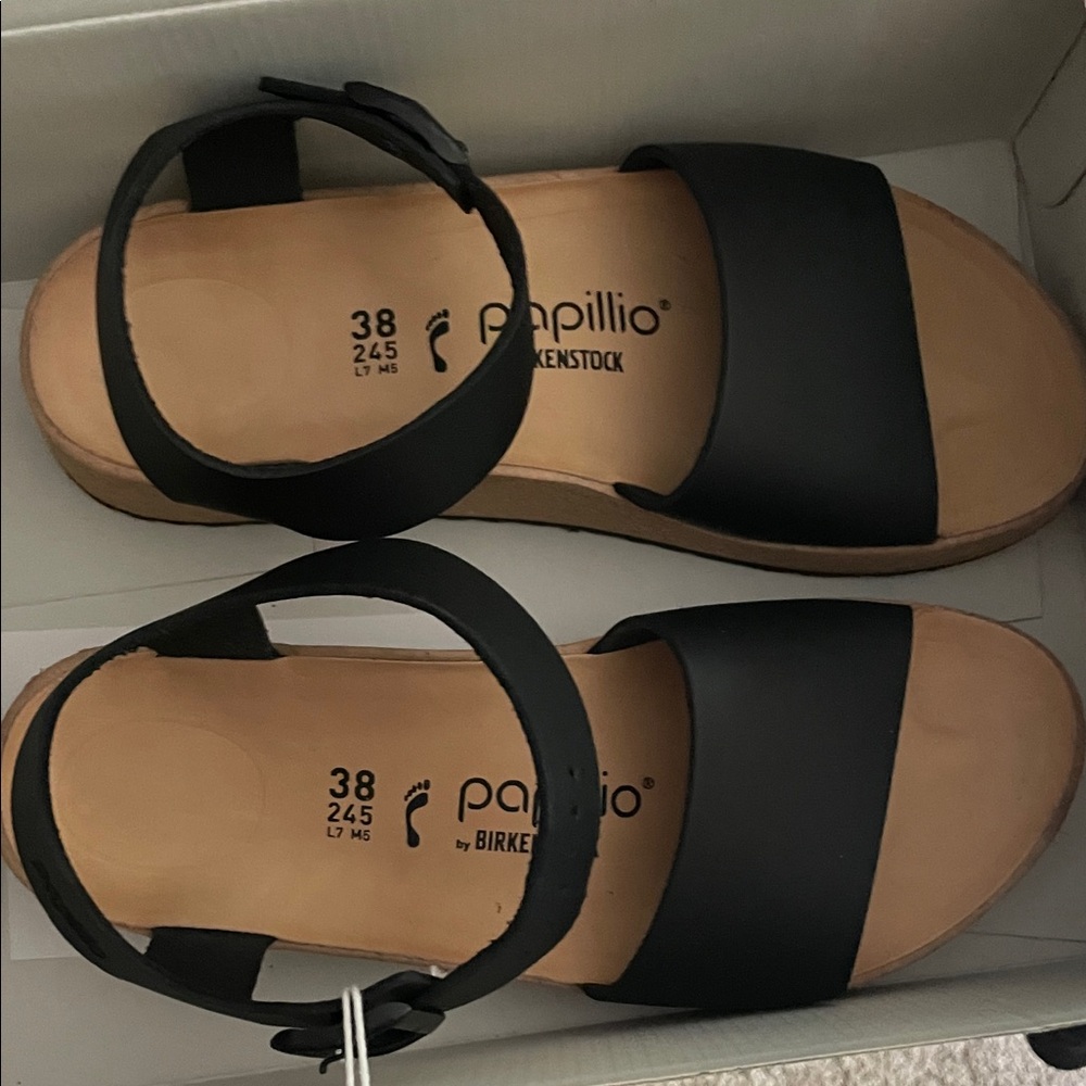 Papillio “Glenda” Black and Tan Sandals